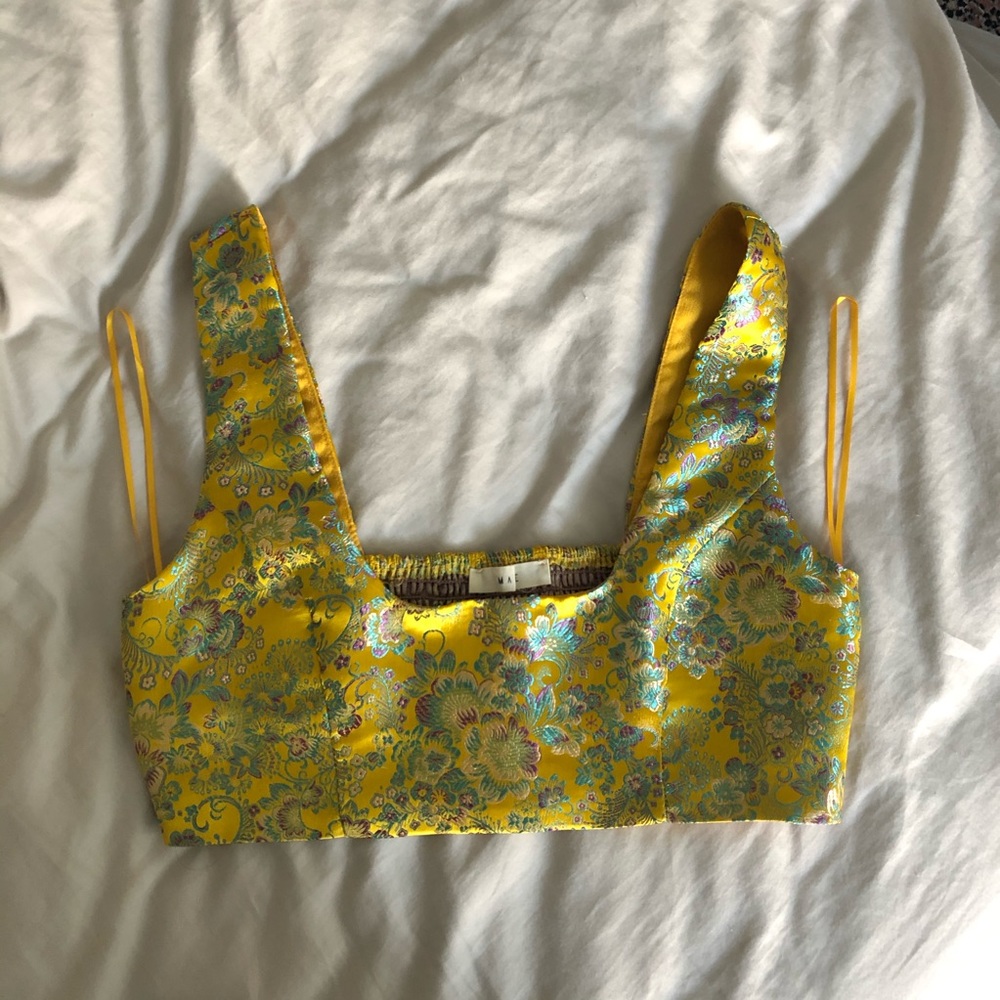 Yellow brocade crop top